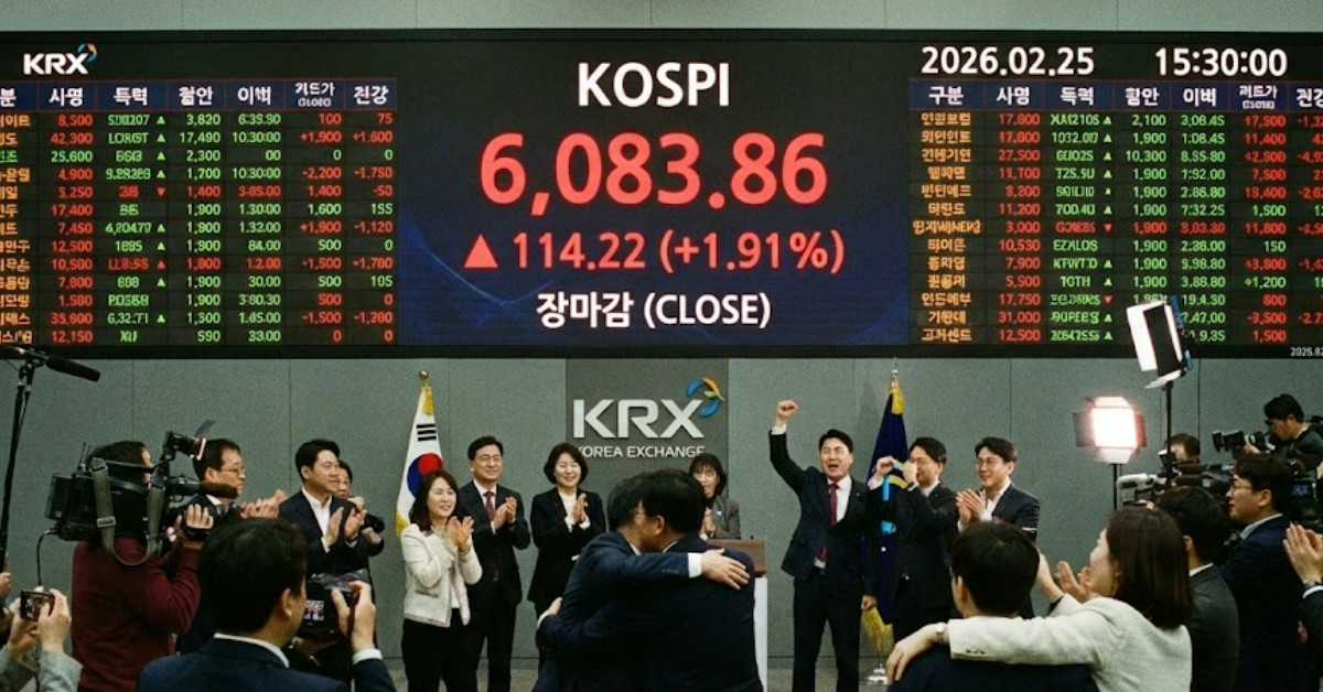 26년 2월 25일 코스피 마감. 기사 이해를 돕기 위해 AI로 제작한 이미지.