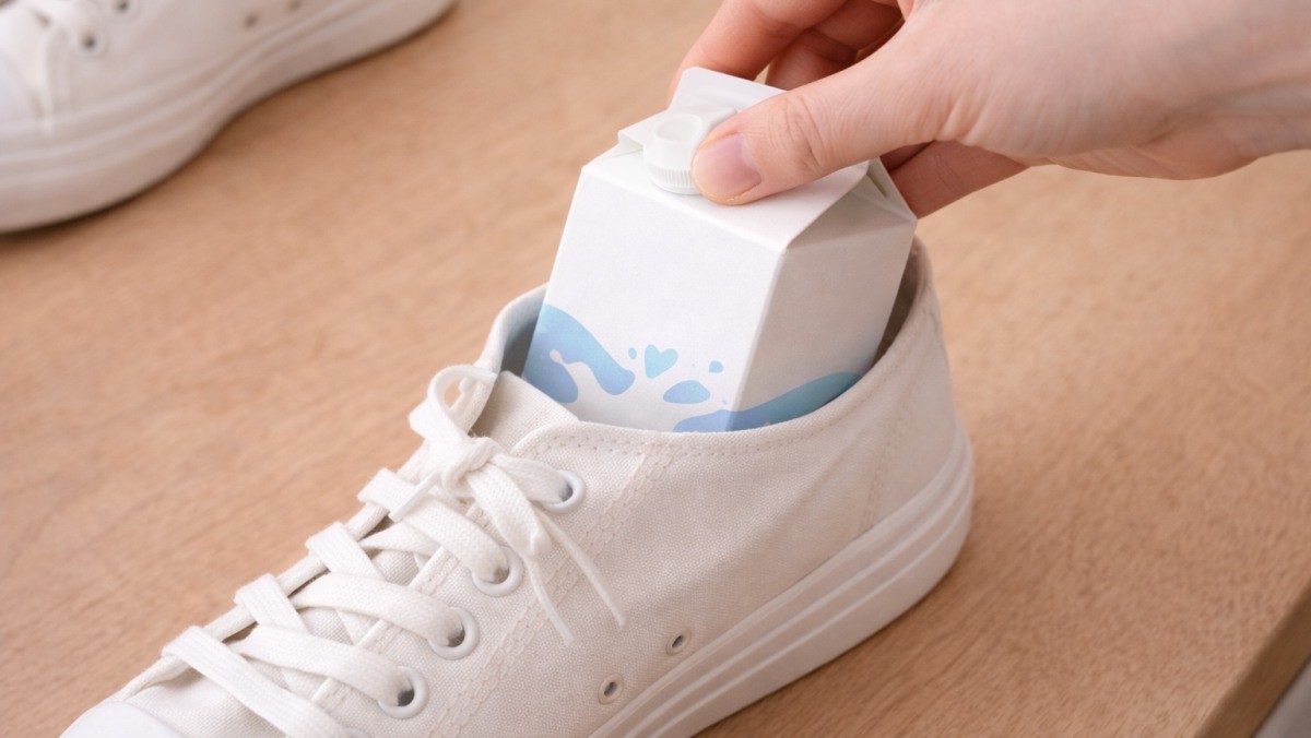 신발에 우유팩을 넣은 모습 / 기사 내용을 바탕으로 제작한 AI 이미지