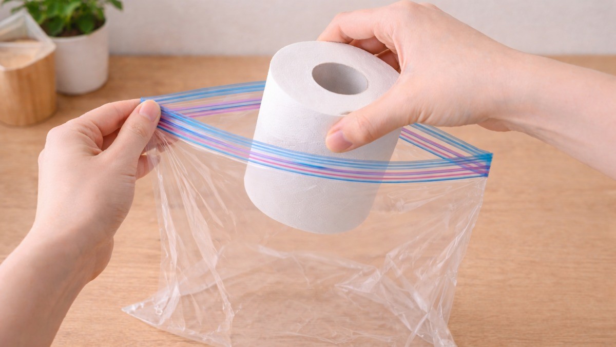 지퍼백에 두루마리 휴지를 넣는 모습 / 기사 내용을 바탕으로 제작한 AI 이미지