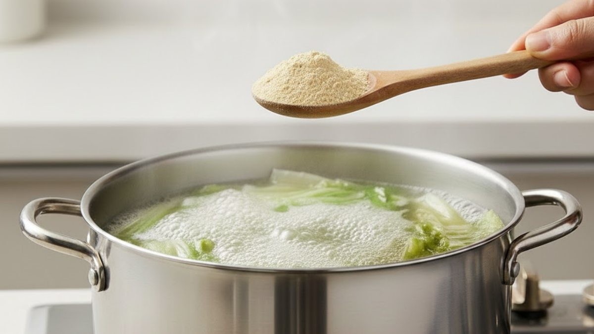 배추국과 콩가루. 연출 이미지. AI가 생성한 자료사진.