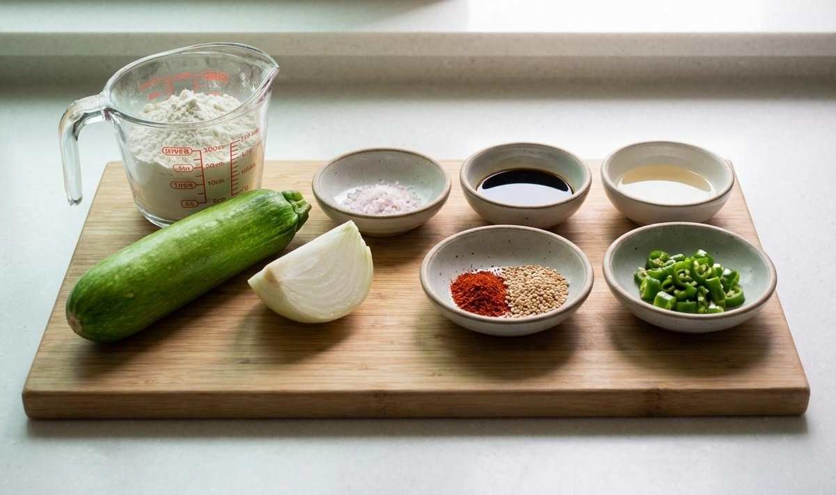 바삭한 애호박전 만들기 준비 재료들. 기사 내용 토대로 AI툴 활용해 제작한 자료사진.