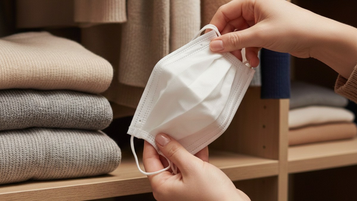 마스크를 옷장에 넣는 모습 / 기사 내용을 바탕으로 제작한 AI 이미지