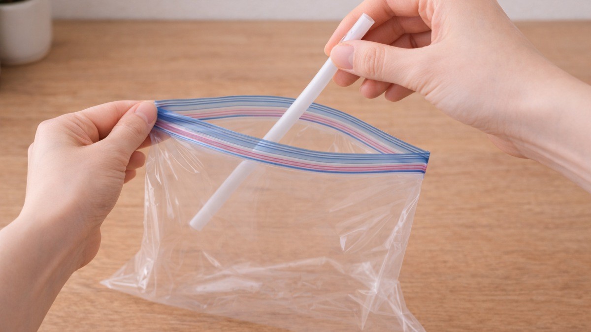 빨대를 지퍼백에 넣는 모습 / 기사 내용을 바탕으로 제작한 AI 이미지