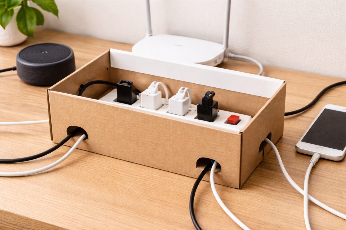 신발 박스로 만든 멀티탭 정리함 / 기사 내용을 바탕으로 제작한 AI 이미지