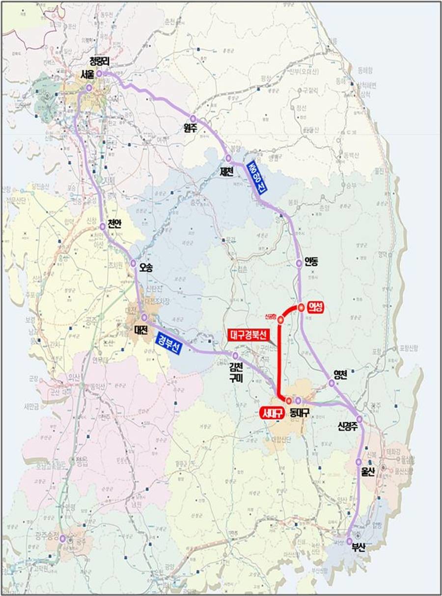 ‘대구~경북 광역철도'노선도