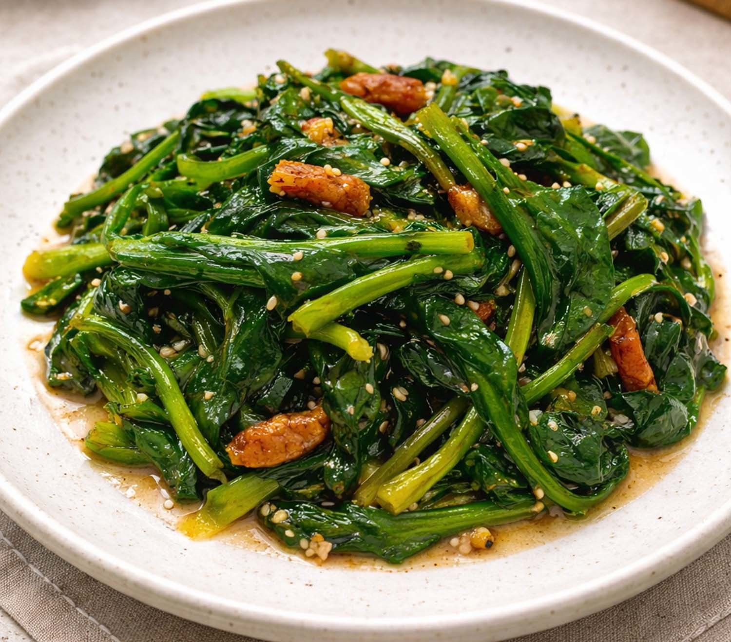 시금치 볶음. AI 툴로 만든 사진.