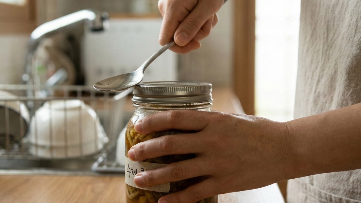 병뚜껑에 숟가락을 댄 모습 (AI 사진)