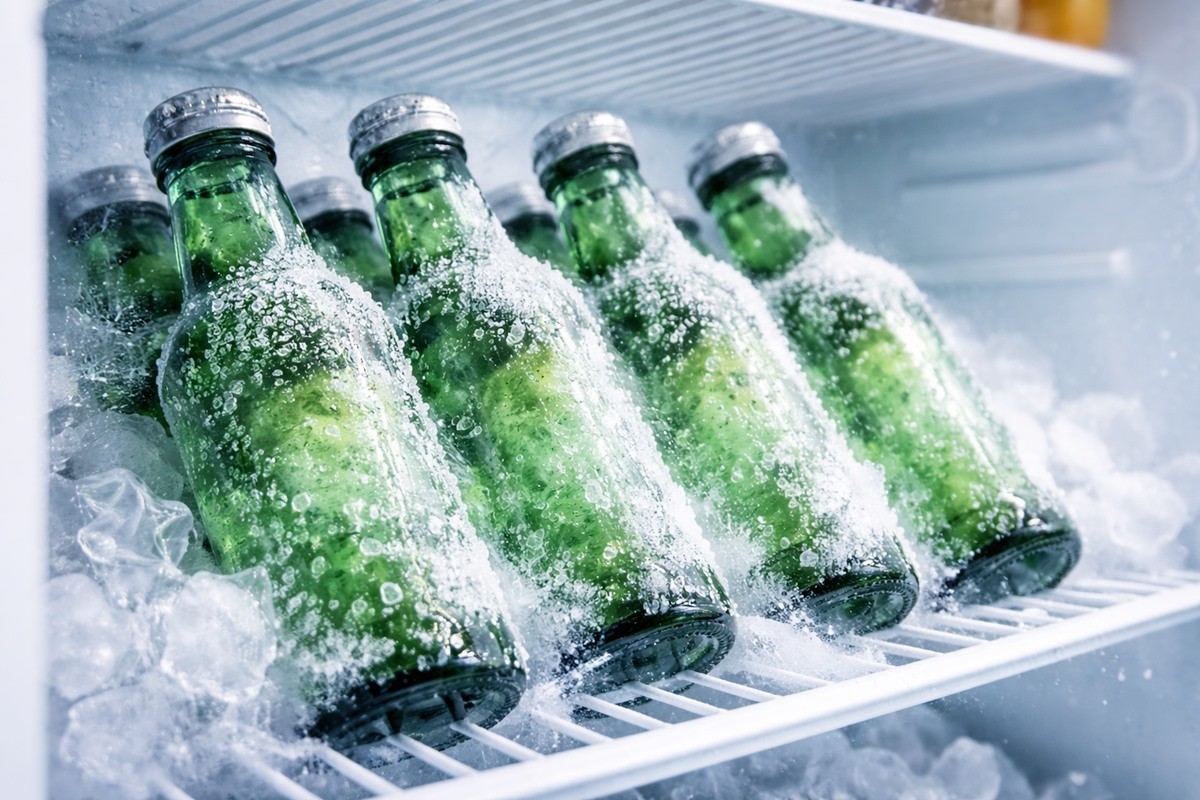 냉장고에 소주병을 차갑게 보관하는 모습. 기사 이해를 돕기 위해 AI를 활용해 제작한 자료 사진입니다. 실제 모습과 다소 차이가 있을 수 있습니다.