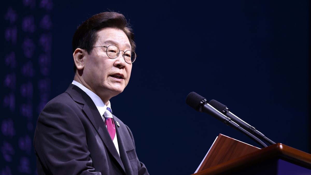 이재명 대통령이 1일 서울 강남구 코엑스에서 열린 제107주년 3·1절 기념식에서 기념사를 하고 있다. / 뉴스1