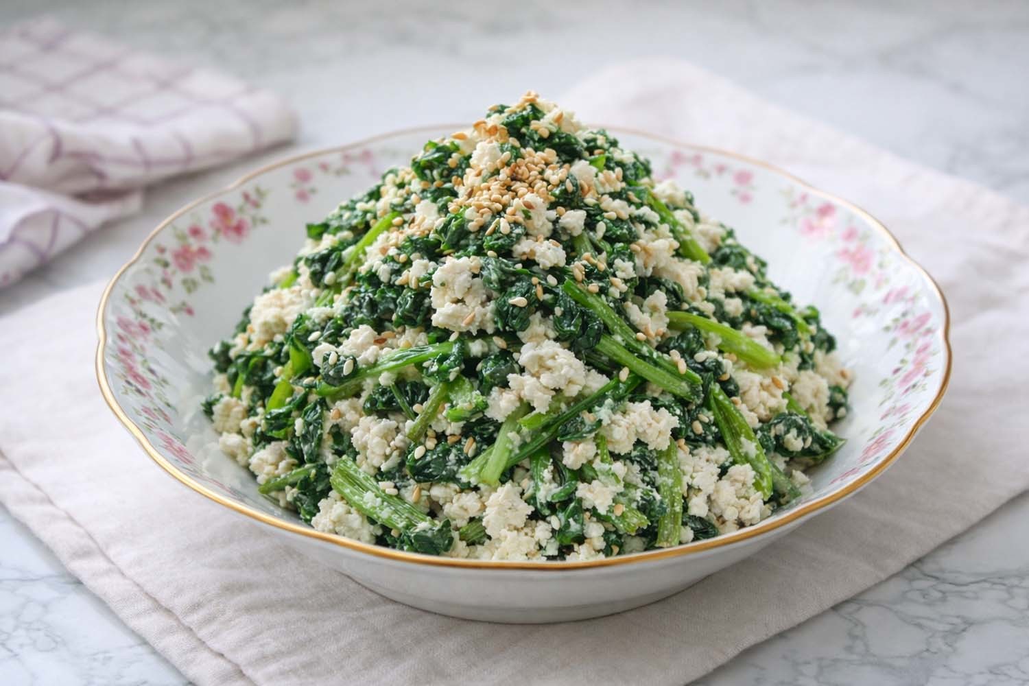 쑥갓두부무침. AI 툴로 만든 사진.