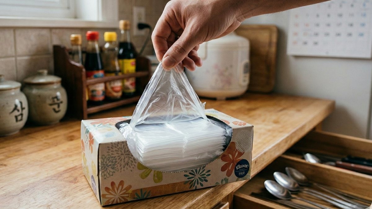 곽티슈로 만든 비닐봉투 정리함 (AI 사진)