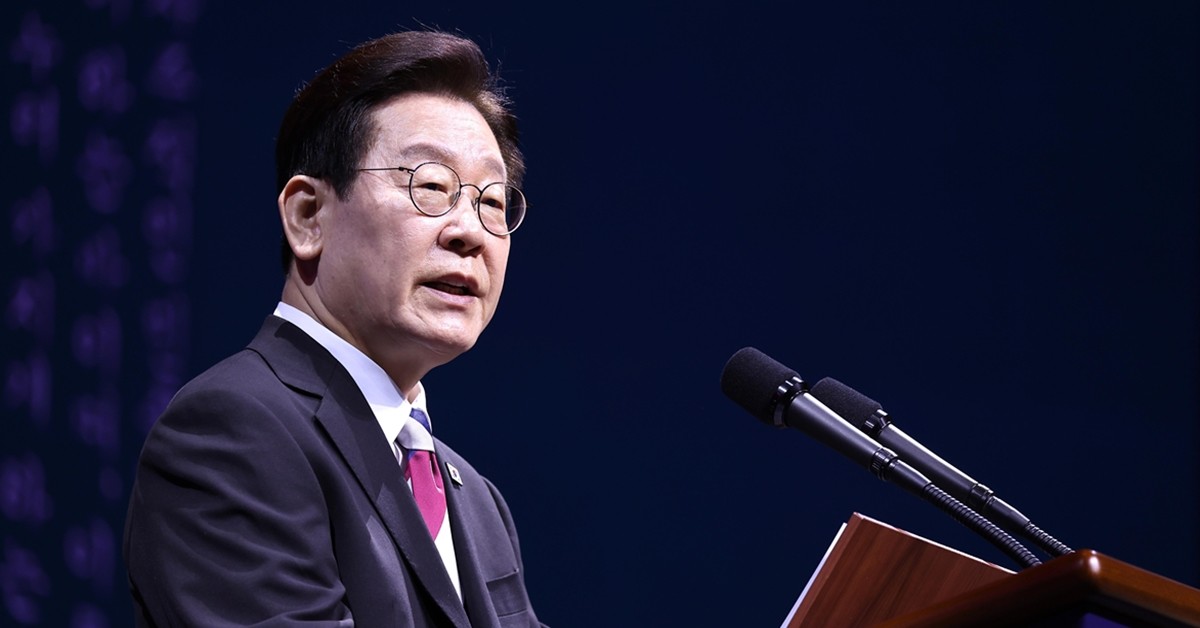 이재명 대통령이 1일 서울 강남구 코엑스에서 열린 제107주년 3·1절 기념식에서 기념사를 하고 있다. / 뉴스1