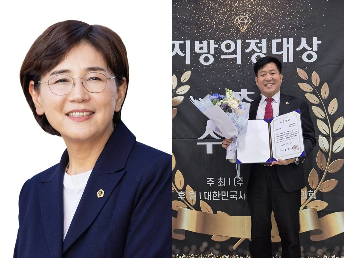 경상북도의회 이선희 기획경제위원장(왼쪽, 청도)과 서석영 의원(포항)이 2월 28일 서울 DMC첨단산업센터에서 열린 ‘2026 지방의정대상’ 시상식에서 우수상과 최우수상을 각각 수상했다./각 의원실 제공