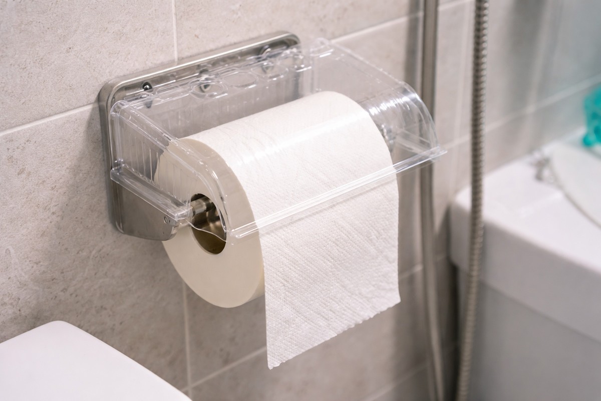 딸기를 담은 플라스틱통으로 만든 화장실 휴지걸이 보호 커버 모습. 기사 이해를 돕기 위해 AI를 활용해 제작한 자료 사진입니다. 실제 모습과 다소 차이가 있을 수 있습니다.