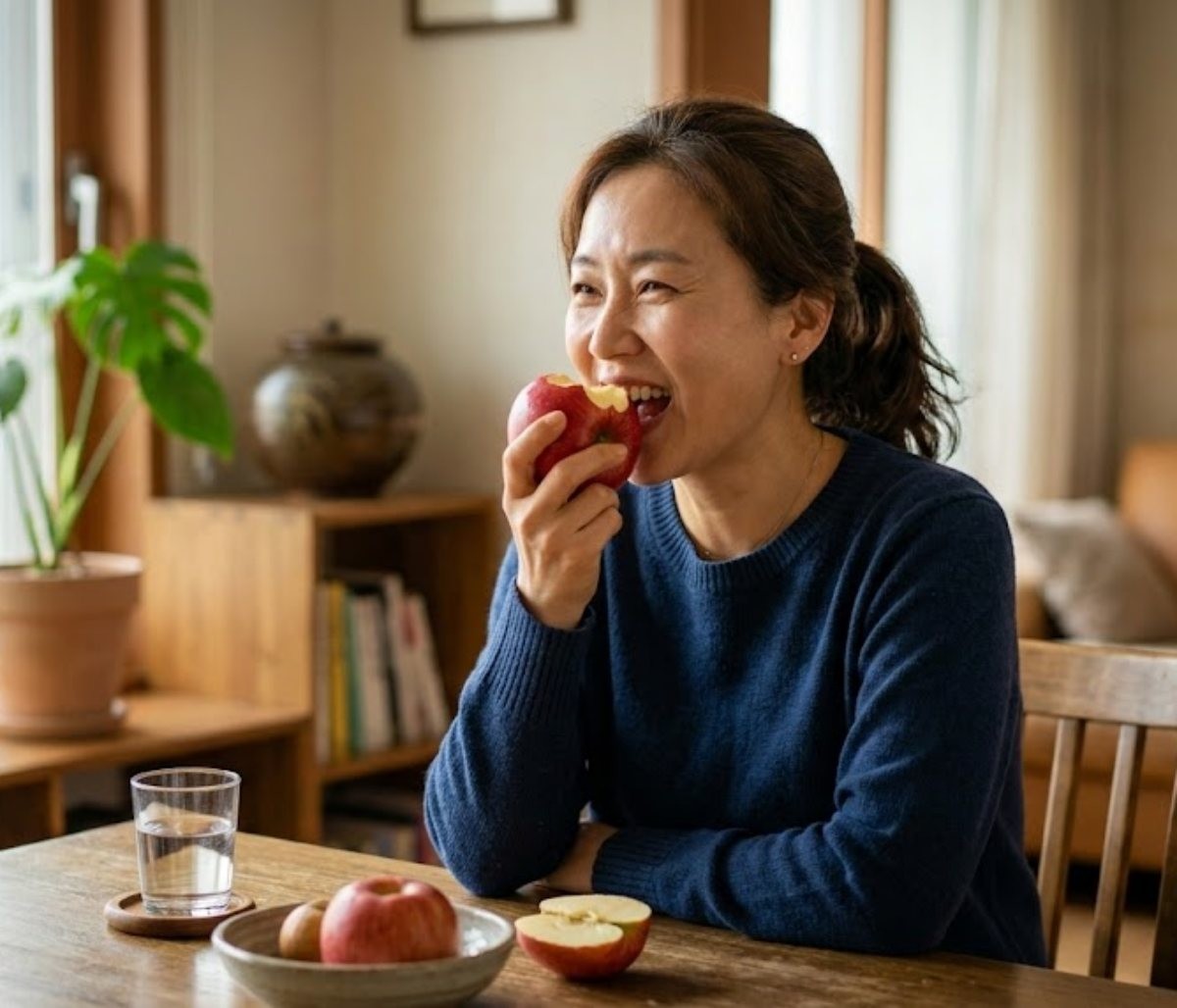 사과 먹는 사람. AI가 생성한 자료사진.