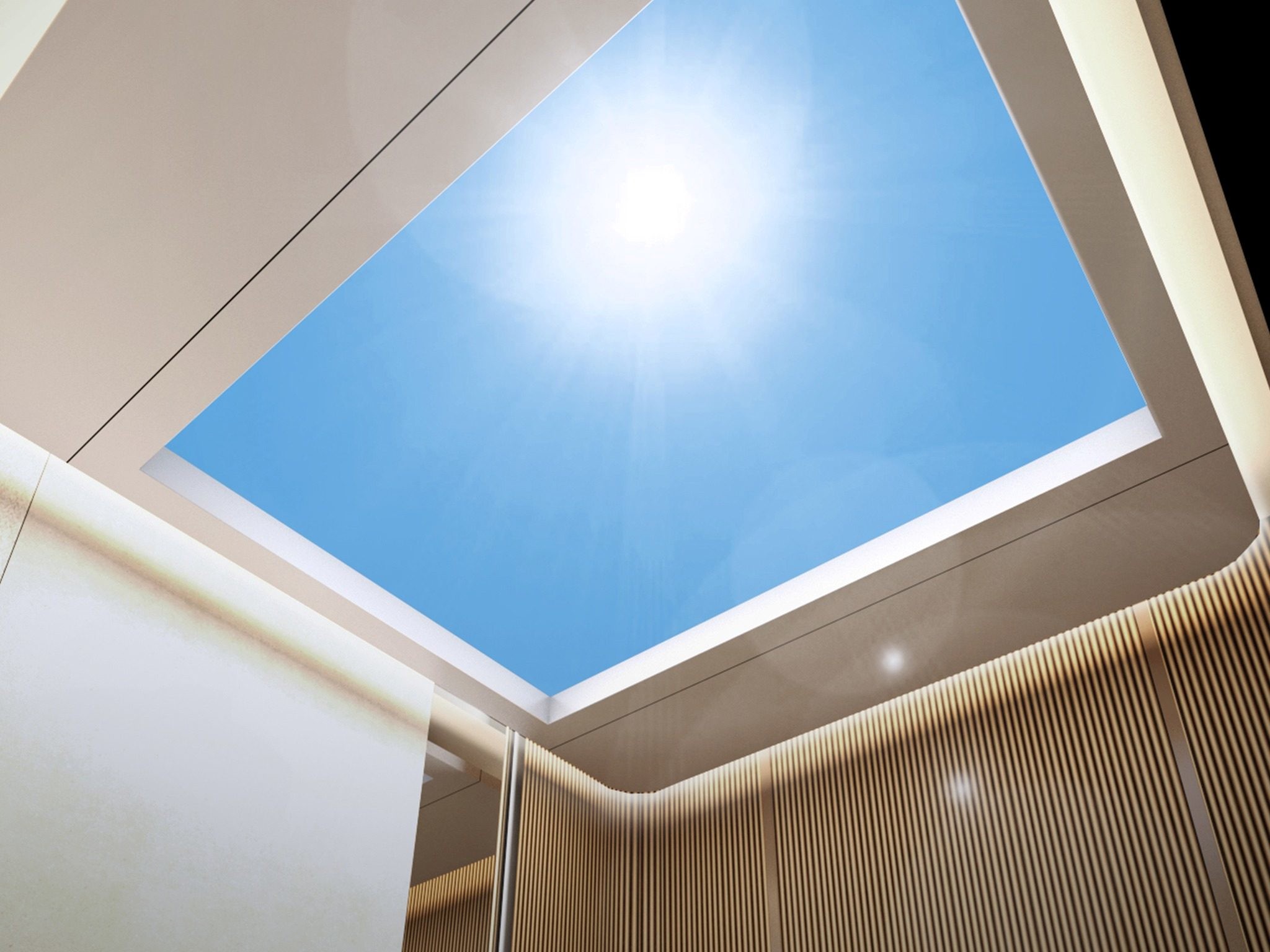 우미건설의 엘리베이터 디자인 콘셉트 '디 인피닛 챔버' 인공 스카이라이트 조명. / 우미건설 제공