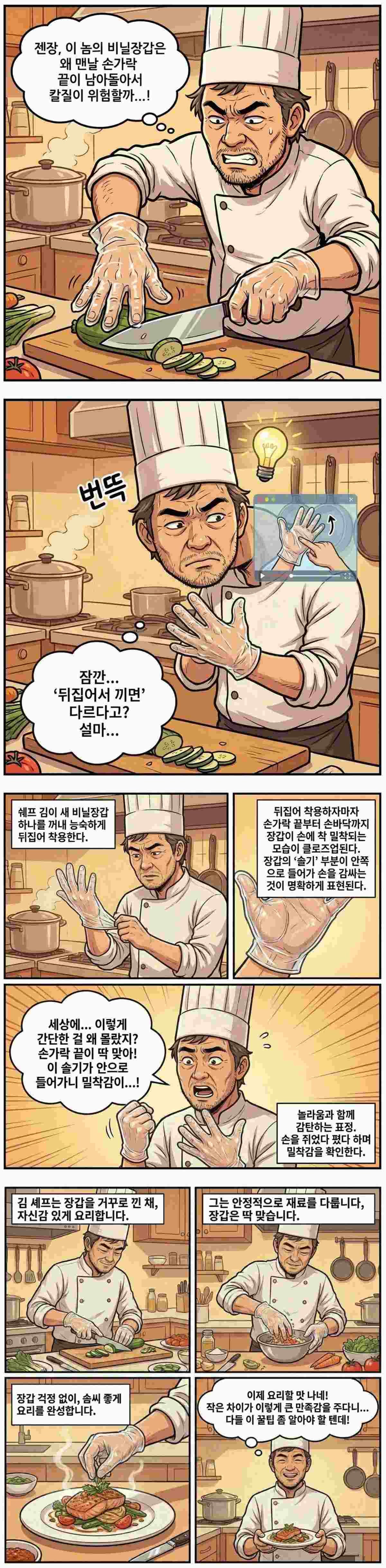 비닐장갑 '꿀팁' 네컷만화. / 기사 내용 토대로 AI툴 활용해 제작한 자료사진.