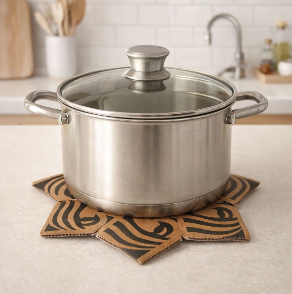 커피 컵홀더로 만든 냄비받침. 기사 이해를 돕기 위해 AI를 활용해 제작한 자료 사진입니다. 실제 모습과 다소 차이가 있을 수 있습니다.