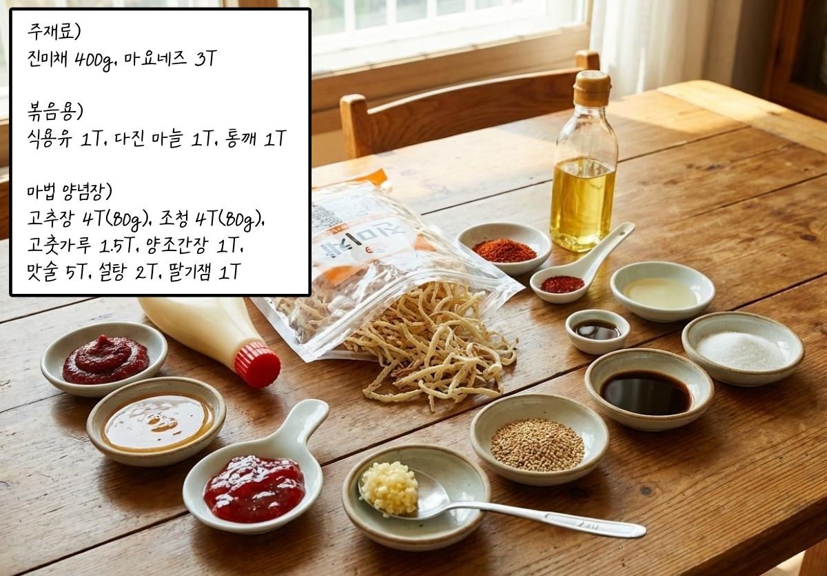 색다른 진미채볶음 준비 재료들. 기사 내용 토대로 AI툴 활용해 제작한 자료사진.