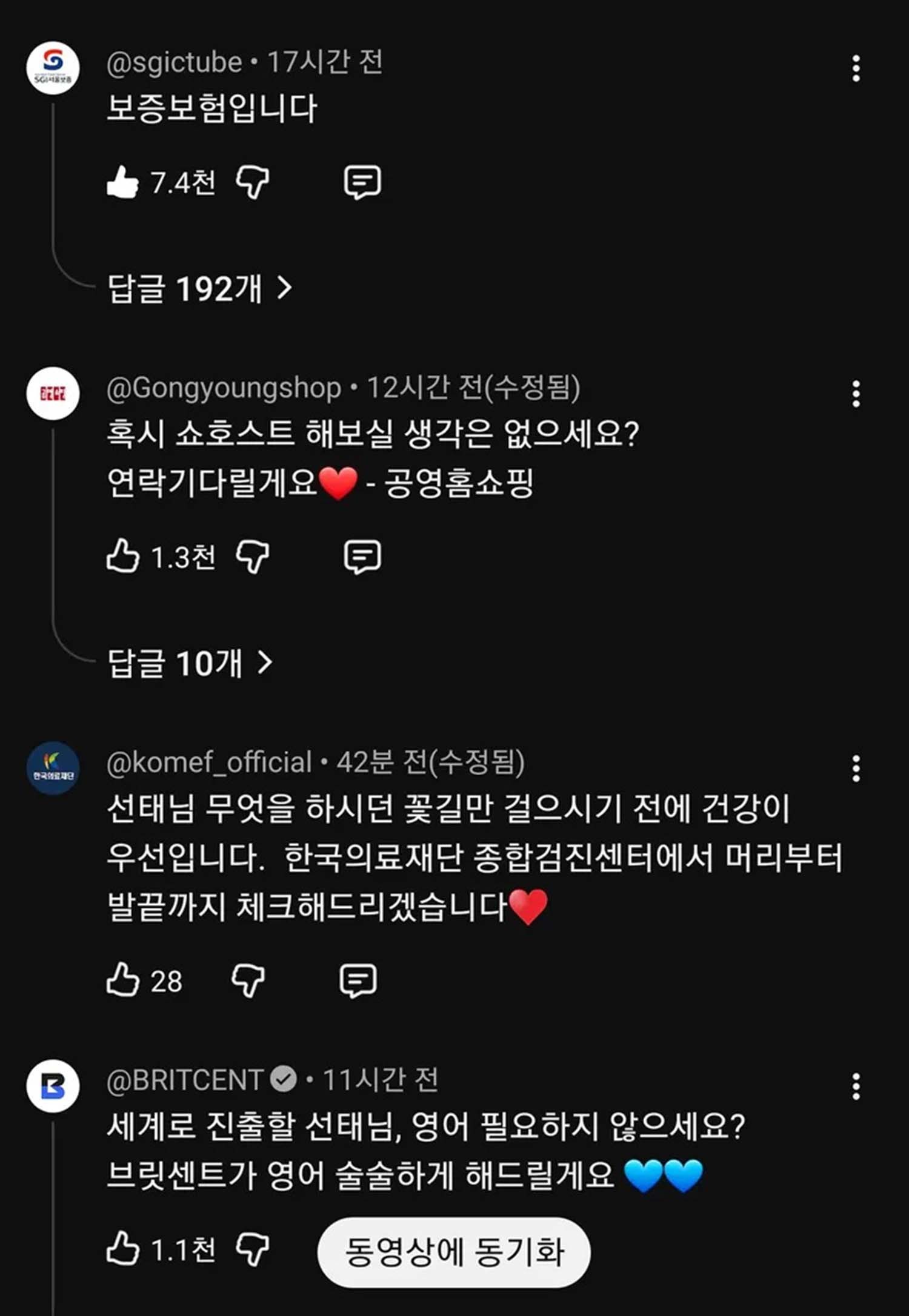 김선태 유튜브 채널 댓글 캡처