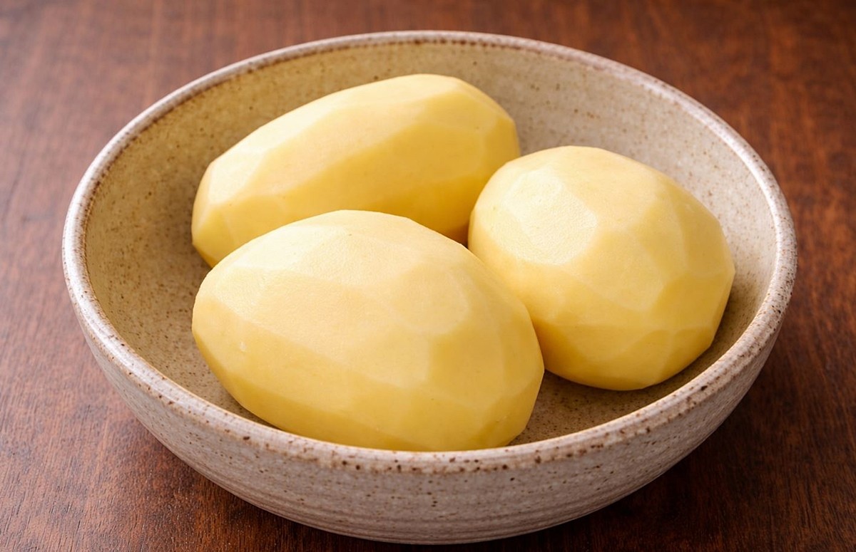 껍질을 벗긴 감자 모습. 기사 이해를 돕기 위해 AI를 활용해 제작한 자료 사진입니다. 실제 모습과 다소 차이가 있을 수 있습니다.