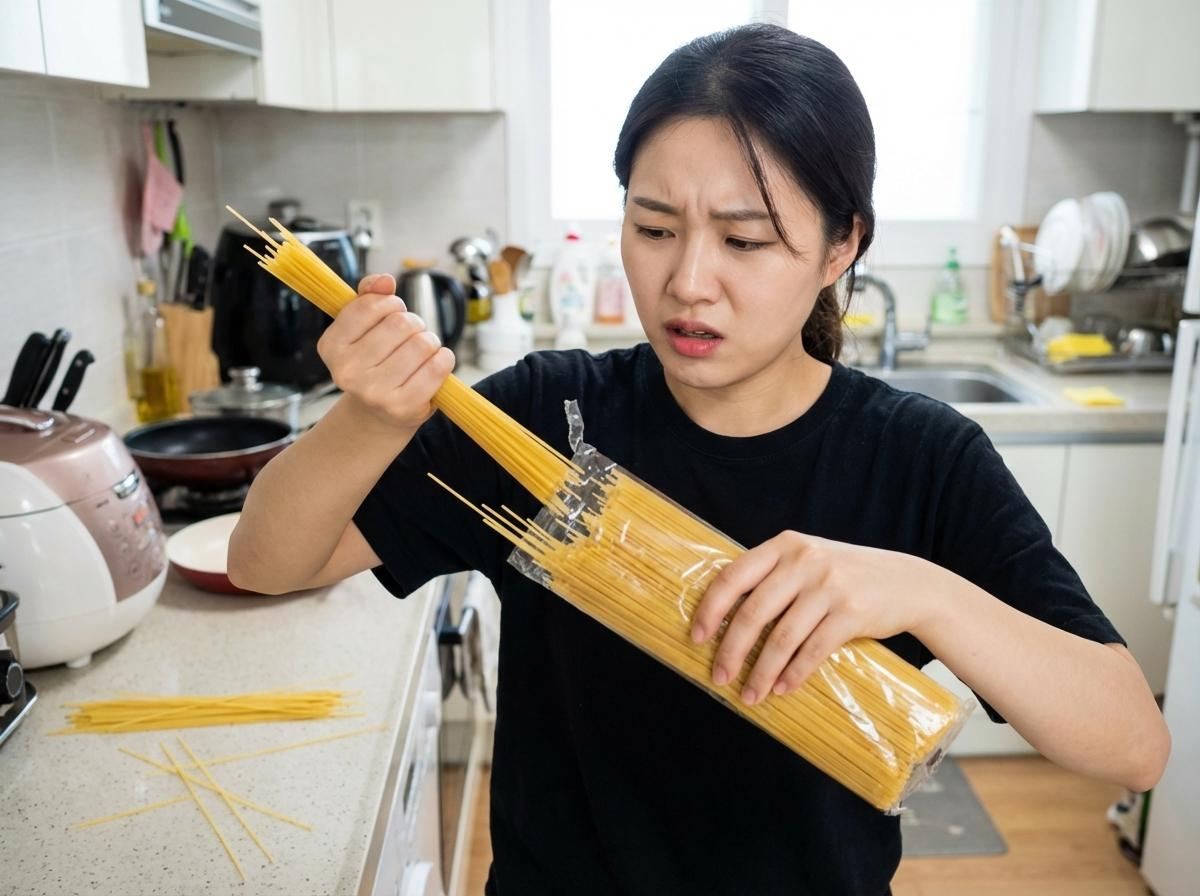 면 포장 봉지 가로로 잘랐을 때의 불편함. 기사 내용 토대로 AI툴 활용해 제작한 자료사진.