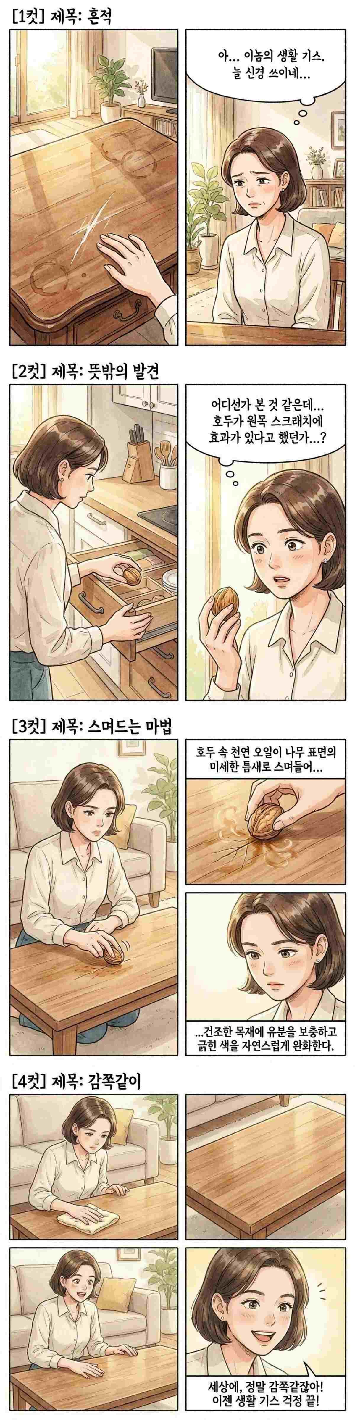 '호두를 스크래치난 가구에?!' 네컷만화. 기사 내용 토대로 AI툴 활용해 제작한 자료사진.
