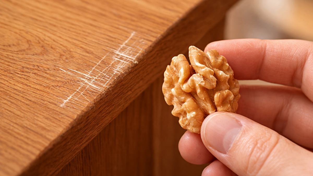 '원목 가구 스크래치에 호두 한번 써보세요'. 기사 내용 토대로 AI툴 활용해 제작한 자료사진.