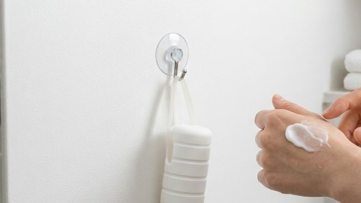 흡착판 고리에 로션을 바르려는 모습. 유튜브 채널 '리뷰팁' 영상 속 장면을 AI가 재생성한 자료사진.