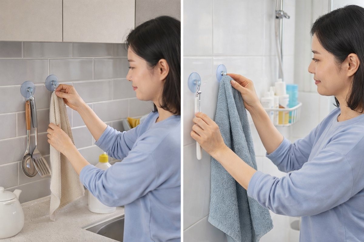 고리형 흡착판을 사용하는 주부. AI가 생성한 자료사진.