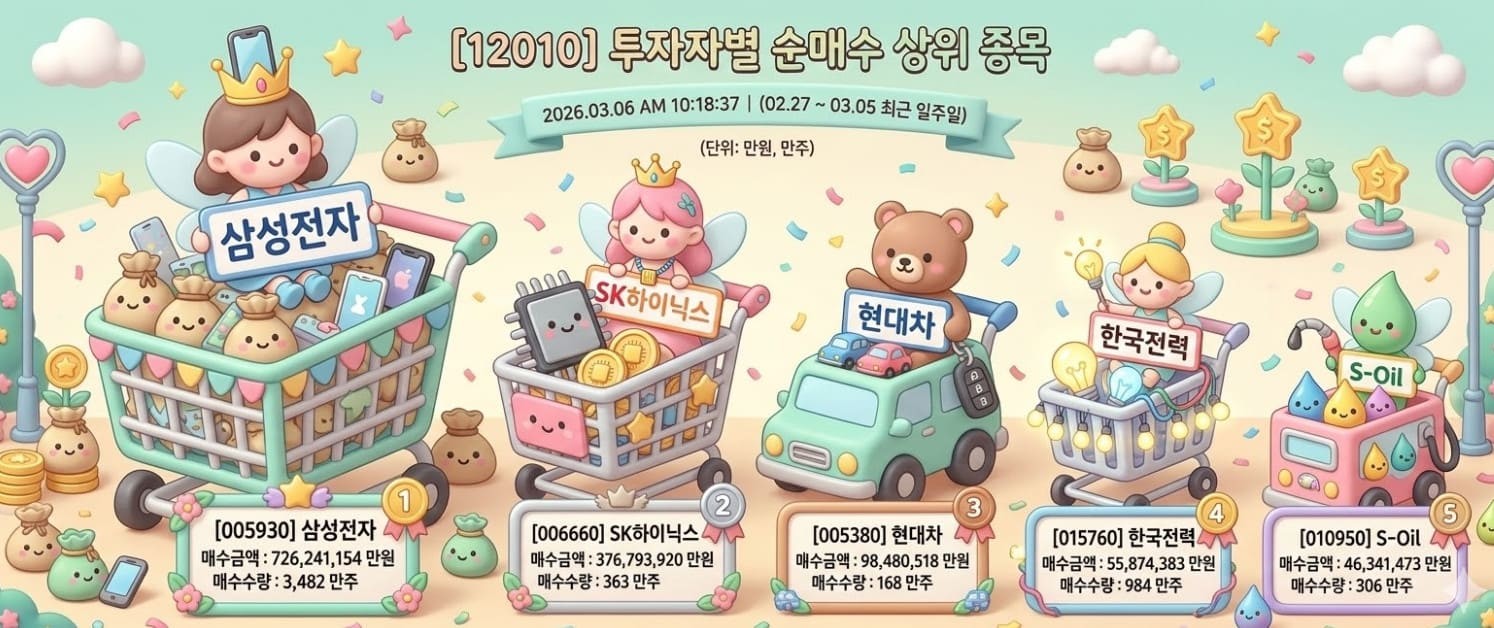 3월 1주차 한국 주식 순매수 상위 종목 5. 기사 이해를 돕기 위해 AI로 제작한 이미지.