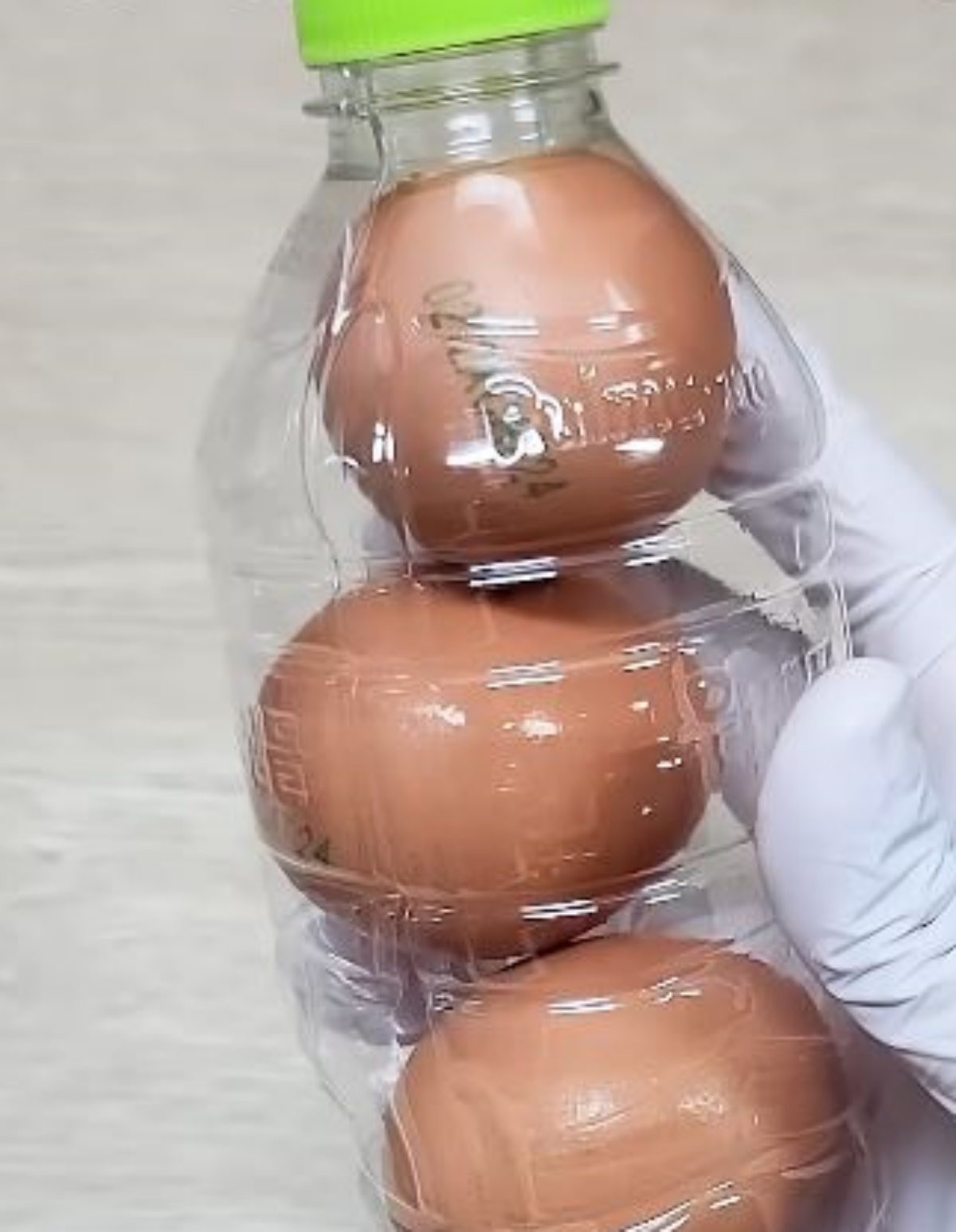 반으로 자른 페트병 사이로 계란들을 보관한 모습. / 유튜브 '진짜꿀팁 Realtips'