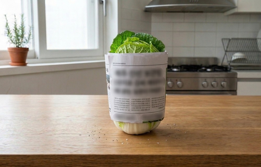 기사를 바탕으로 AI가 생성한 자료사진. 배추는 눕히지 않고 세워서 보관하는 것이 더 신선하다.