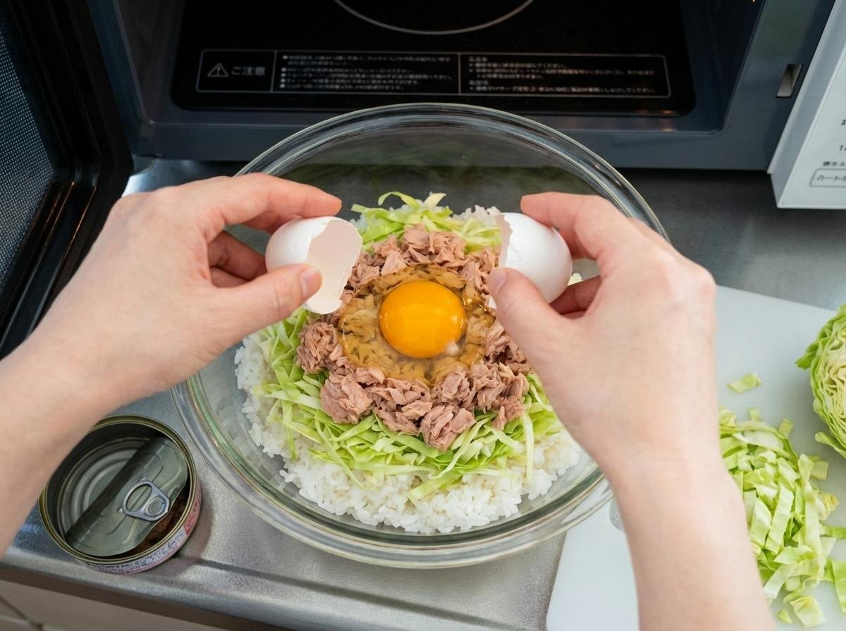 양배추 참치 덮밥 완성 직전. 기사 내용 토대로 AI툴 활용해 제작한 자료사진.