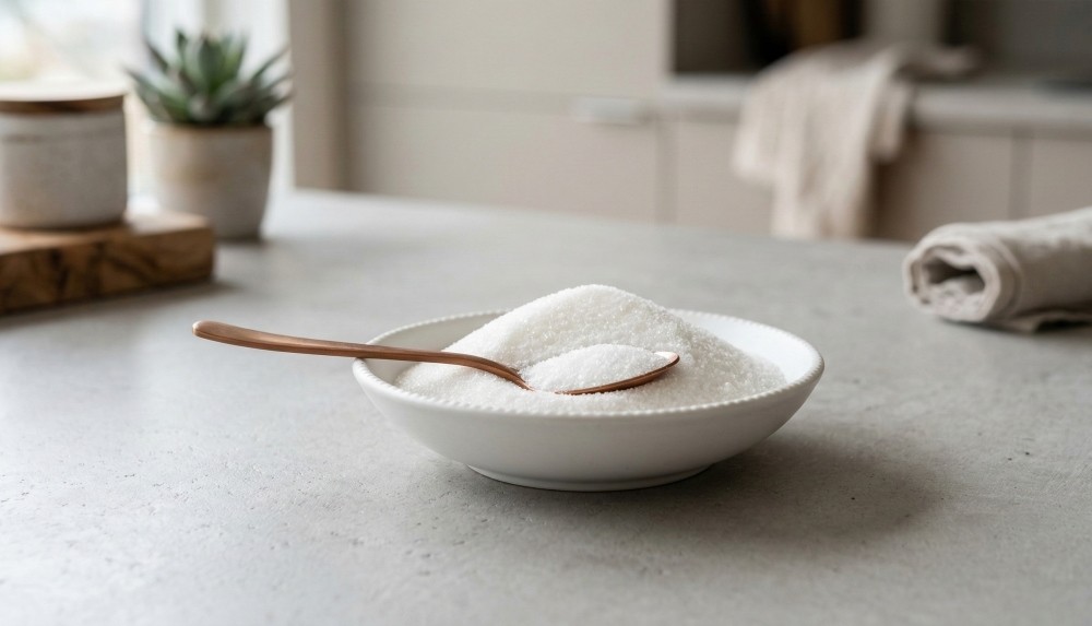 기사를 바탕으로 AI가 생성한 설탕 자료사진. 설탕을 한 스푼 정도 입안에 넣어 천천히 삼키면 딸꾹질에 도움받을 수 있다. 찬물에 설탕을 섞어서 마시는 것도 방법이다.