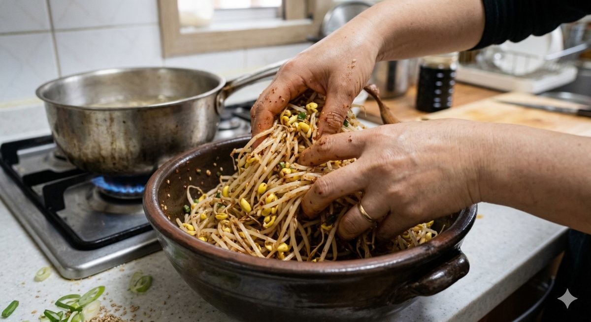 콩나물 무치는 모습 (AI로 제작)