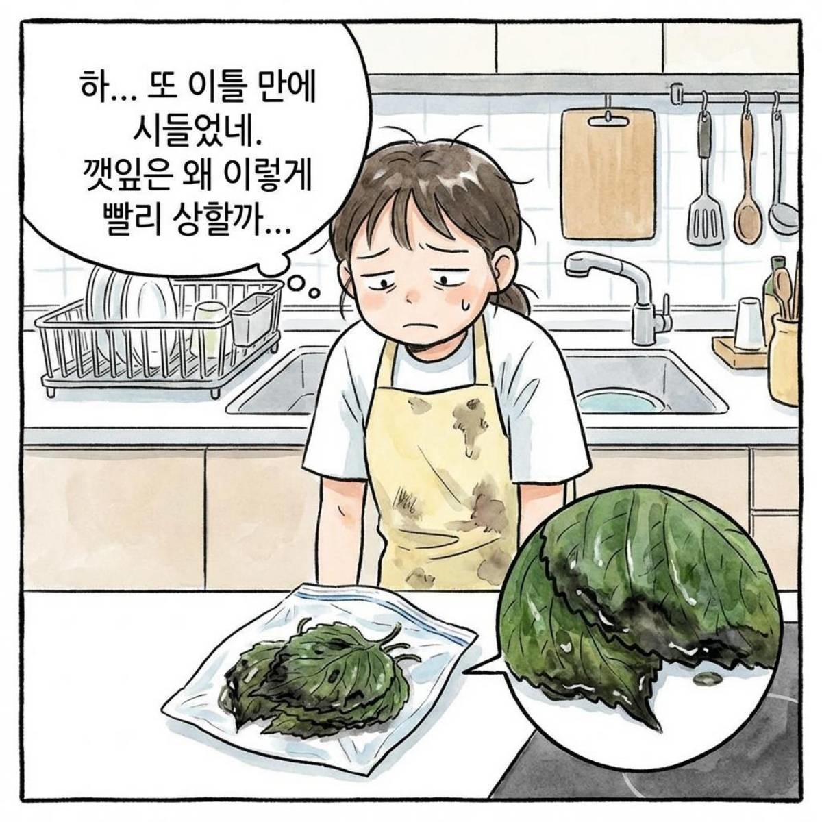 '깻잎은 왜 이렇게 빨리 시들까...' 기사 내용 토대로 AI툴 활용해 제작한 자료사진.