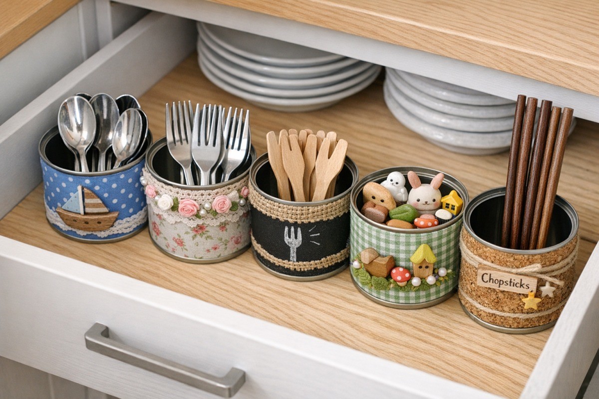 참치캔을 수납함으로 활용한 모습 / 기사 내용을 바탕으로 제작한 AI 이미지