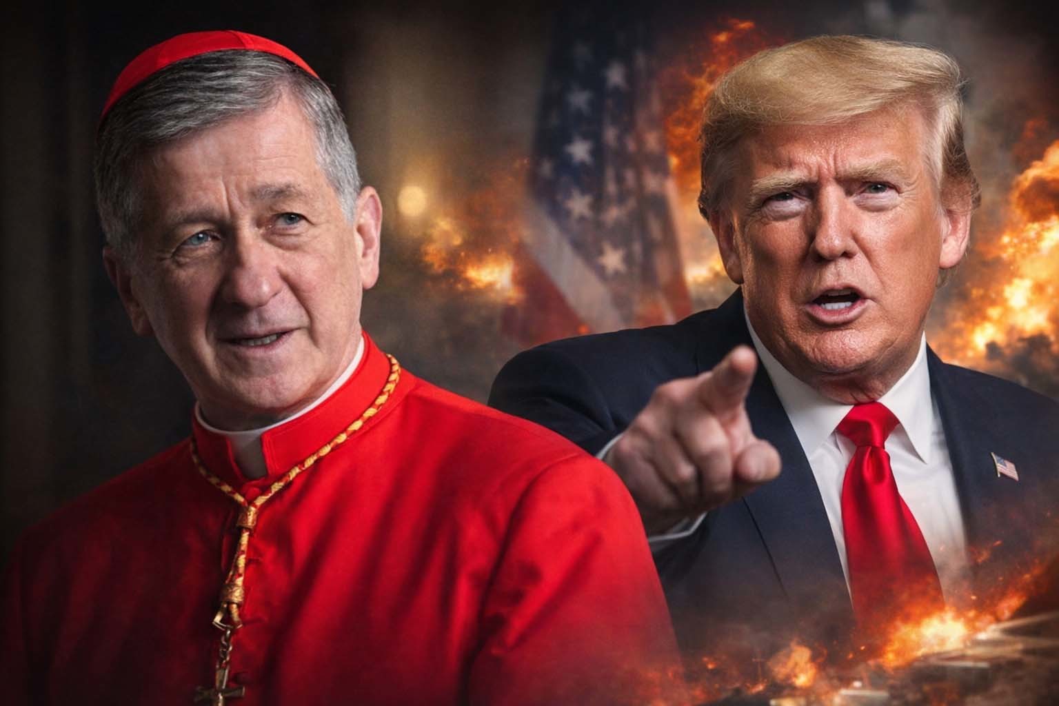 블레이즈 쿠피치 시카고 대교구 추기경과 도널드 트럼프 미국 대통령. AI 툴로 만든 사진.