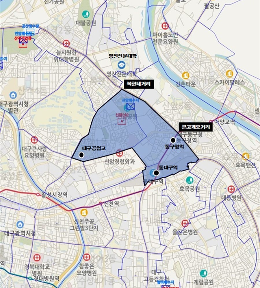 대구 동구 흐린물 출수 예상 지역. / 대구시상수도사업본부 제공