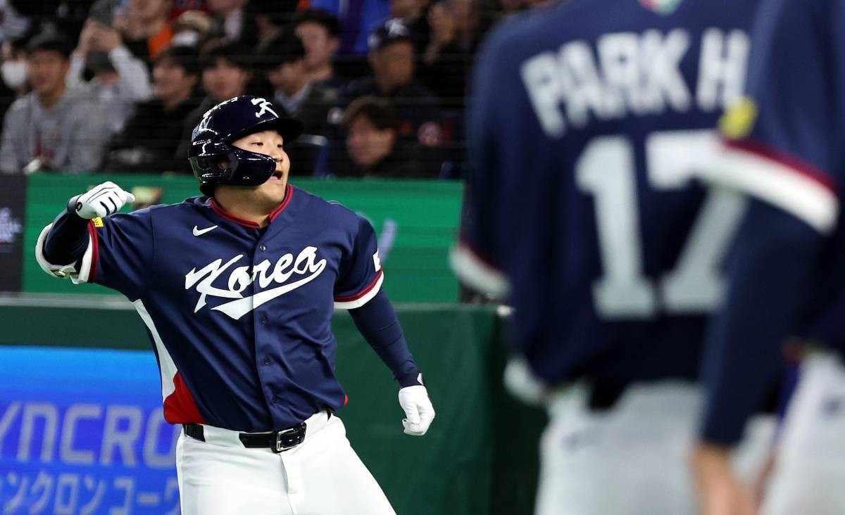 환호하는 문보경. / 뉴스1