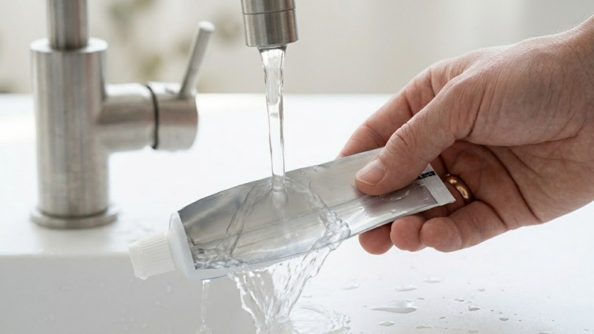 치약 튜브를 세척하는 모습 / 기사 내용을 바탕으로 제작한 AI 이미지