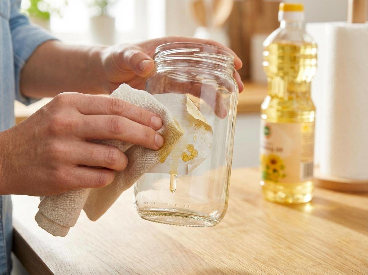 스티커를 떼어낸 뒤에도 접착제가 남는 경우가 있다. 이럴 때는 드라이기로 짧게 한 번 더 데운 뒤 기름 성분을 이용해 닦아내면 효과가 있다.    식용유, 핸드크림, 선크림, 베이비오일 같은 제품을 휴지나 천에 묻혀 끈적이는 부분을 문지르면 접착제가 뭉치며 떨어진다. 기사 내용 토대로 AI툴 활용해 제작한 자료사진.