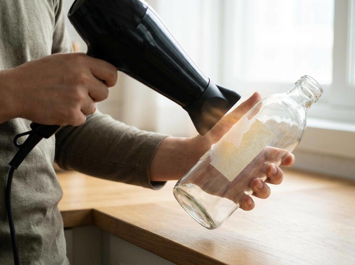 이 방법은 유리병이나 머그컵에 붙은 라벨을 제거할 때 특히 효과가 좋다. 기사 내용 토대로 AI툴 활용해 제작한 자료사진.