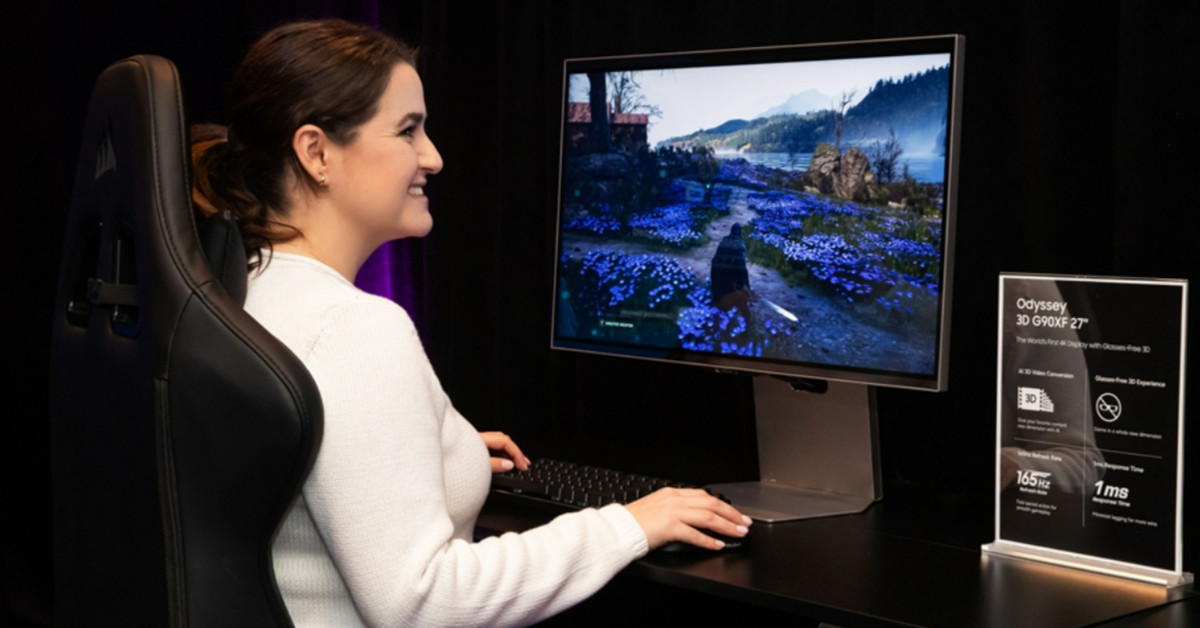 삼성전자 모델이 ‘GDC 페스티벌 오브 게이밍 2026’에 마련된 삼성전자 행사장에서 오디세이 3D(G90XF)로 3D 게임을 플레이하고 있다. / 삼성전자