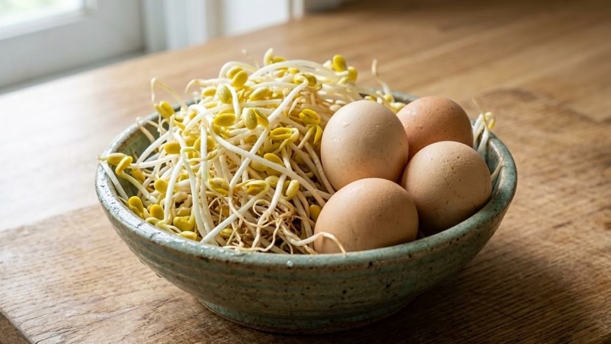 콩나물과 계란. AI가 생성한 자료사진.