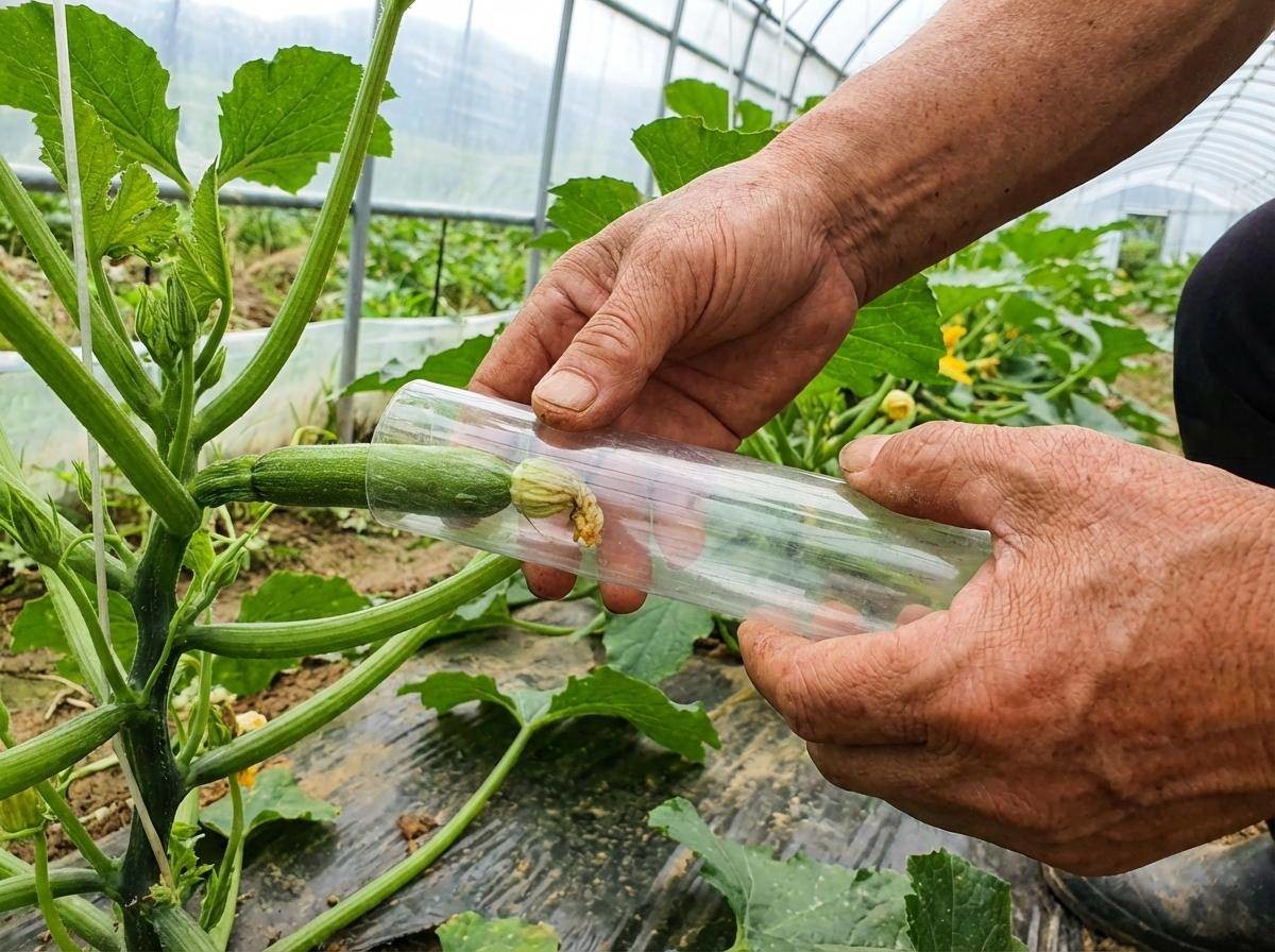 애호박에 비닐 씌우기. 기사 내용 토대로 AI툴 활용해 제작한 자료사진.
