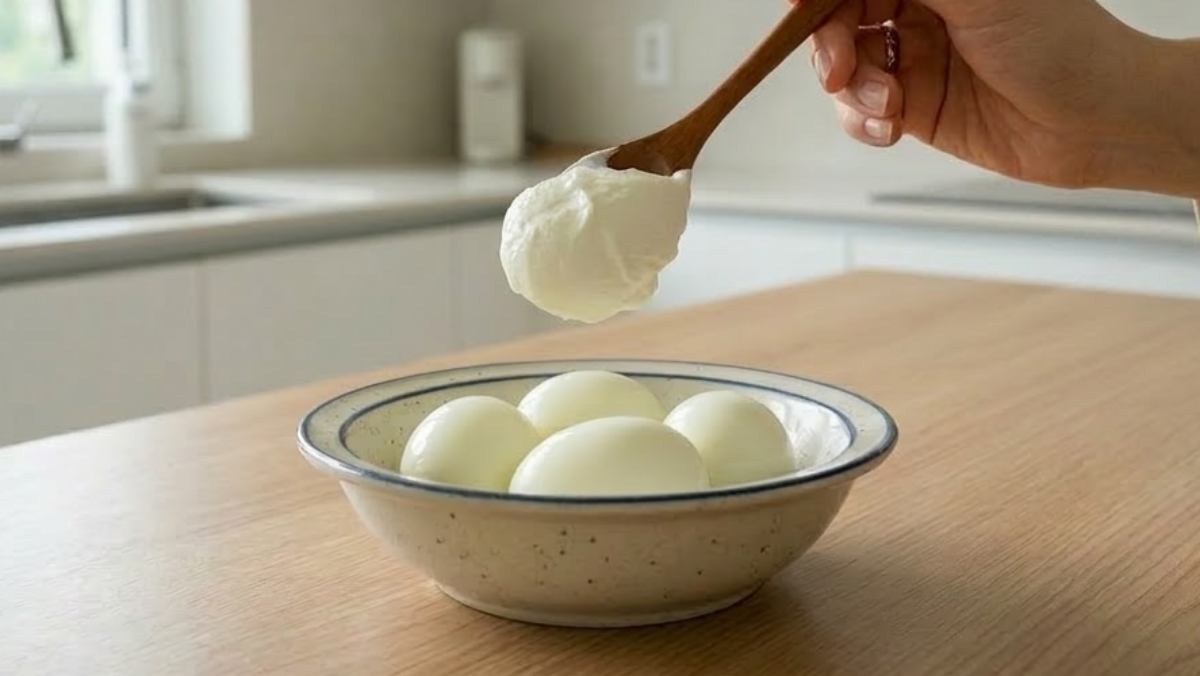 삶은 계란과 그릭 요거트. AI가 생성한 자료사진.