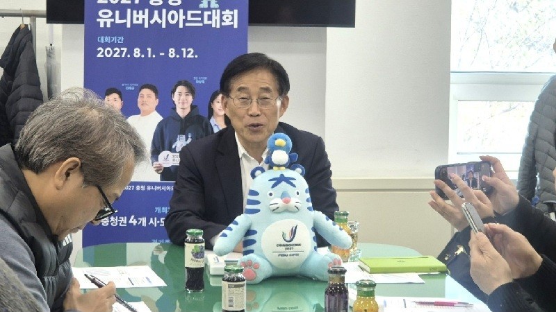 11일 대전시청 기자실을 방문한 2027충청 유니버시아드대회 조직위원회 이창섭 부위원장/사진=김지연 기자