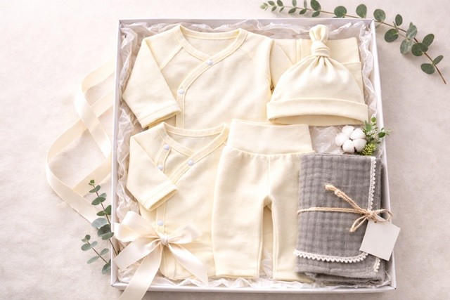 새롭게 추가된 천연염색 의류 세트(배냇저고리, 바지, 모자, 손수건, 배냇슈트, 담요)
